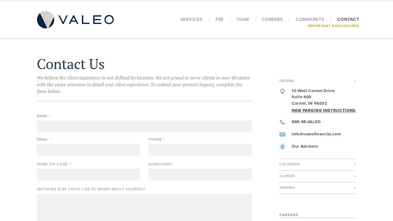 Valeo Financial Advisors website
