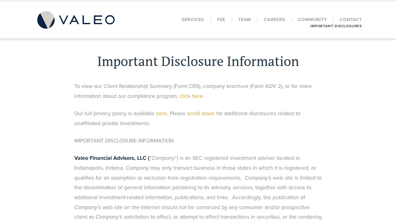 Valeo Financial Advisors page