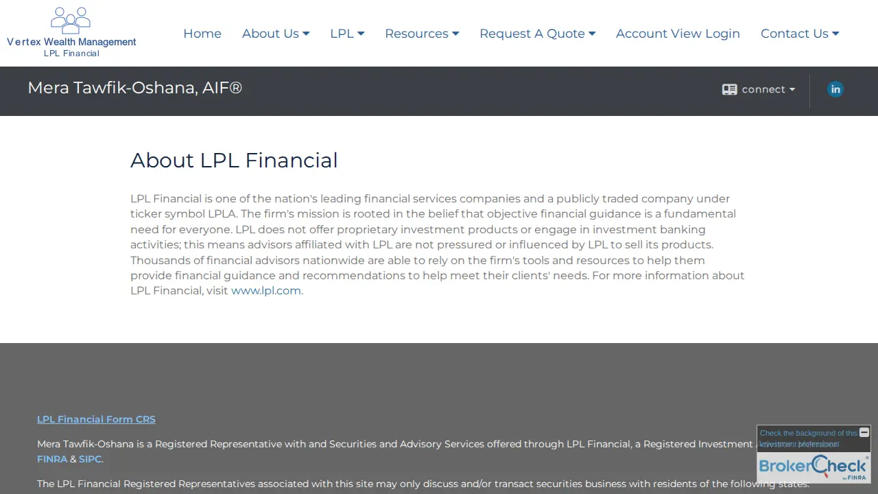 Vertex Wealth Management page