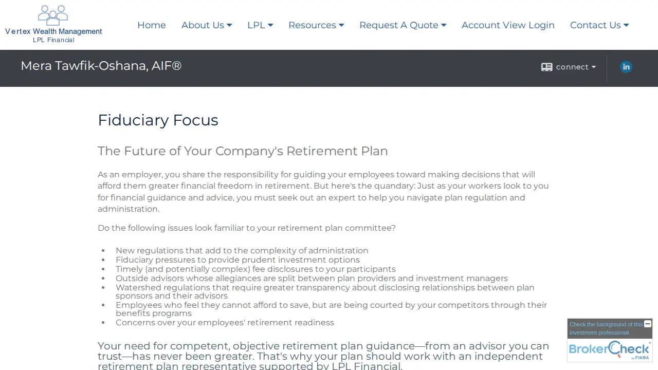 Vertex Wealth Management page