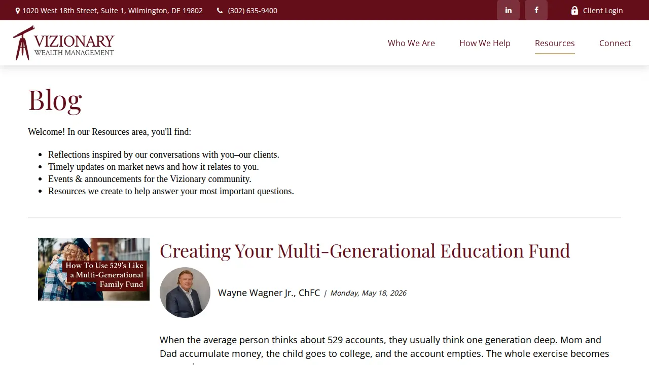 Vizionary Wealth Management page