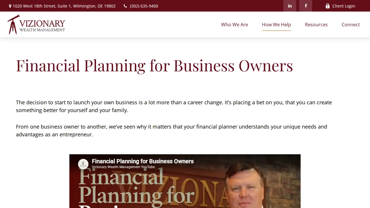 Vizionary Wealth Management page