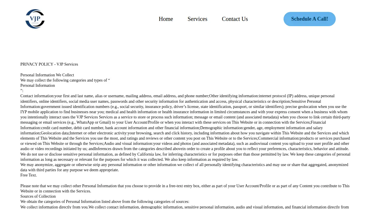 Victor's Office - VJP Services page