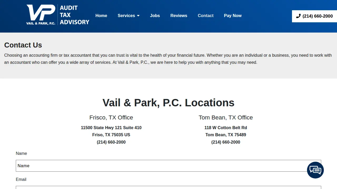 Vail & Associates CPA & Tax Firm page