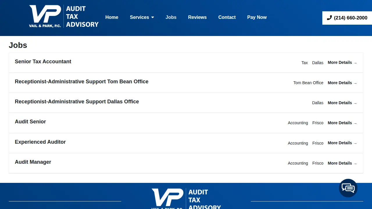 Vail & Associates CPA & Tax Firm page