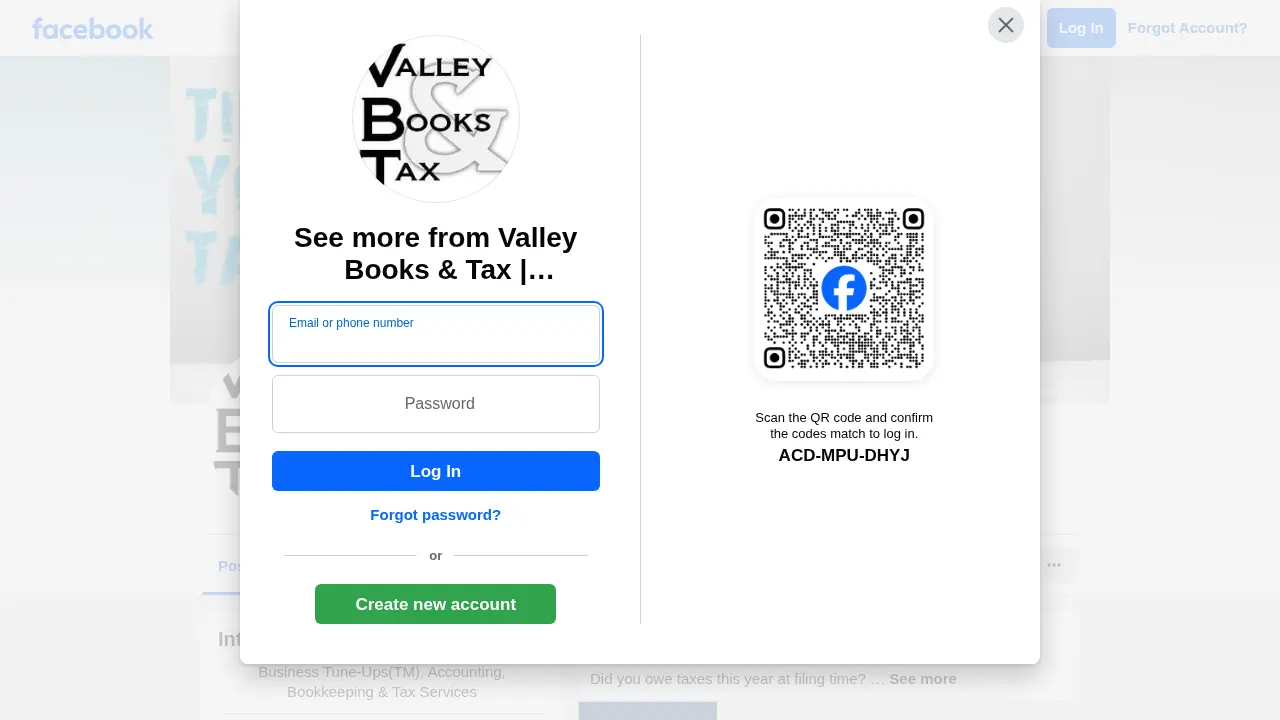 Valley Books & Tax page