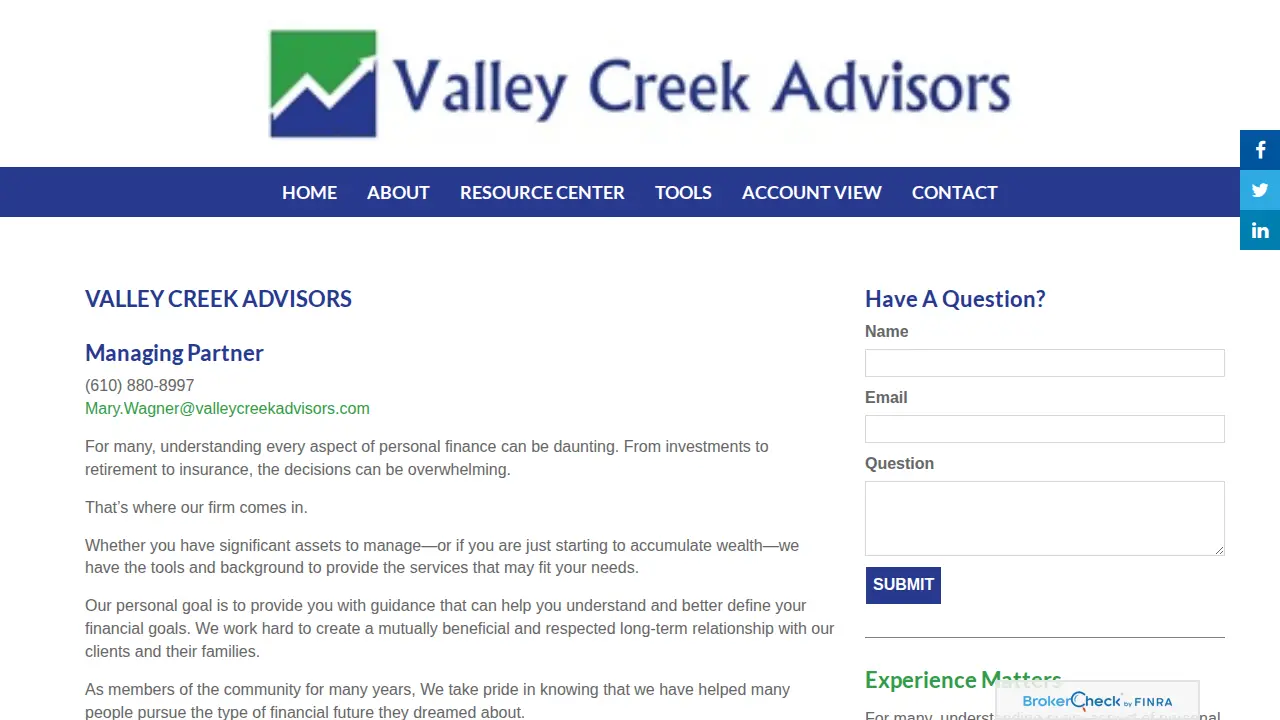 Valley Creek Advisors page
