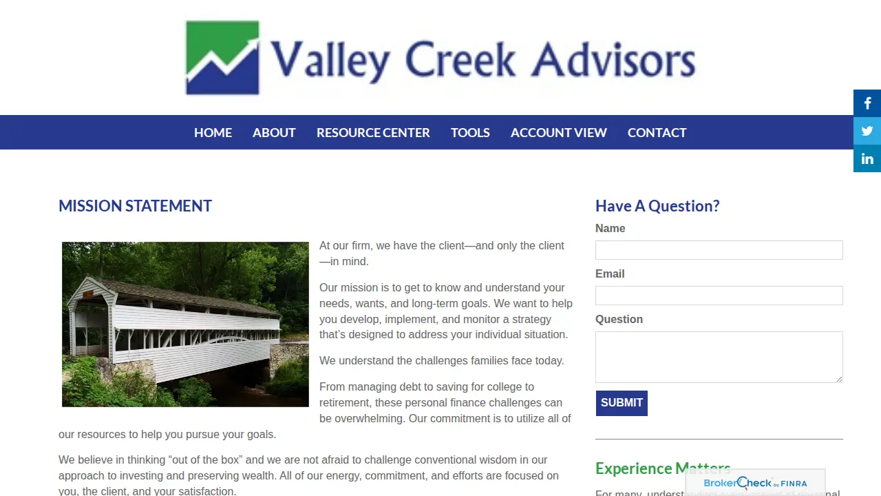 Valley Creek Advisors page