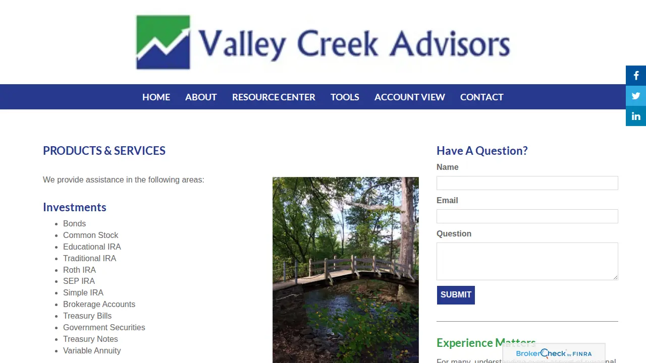 Valley Creek Advisors page