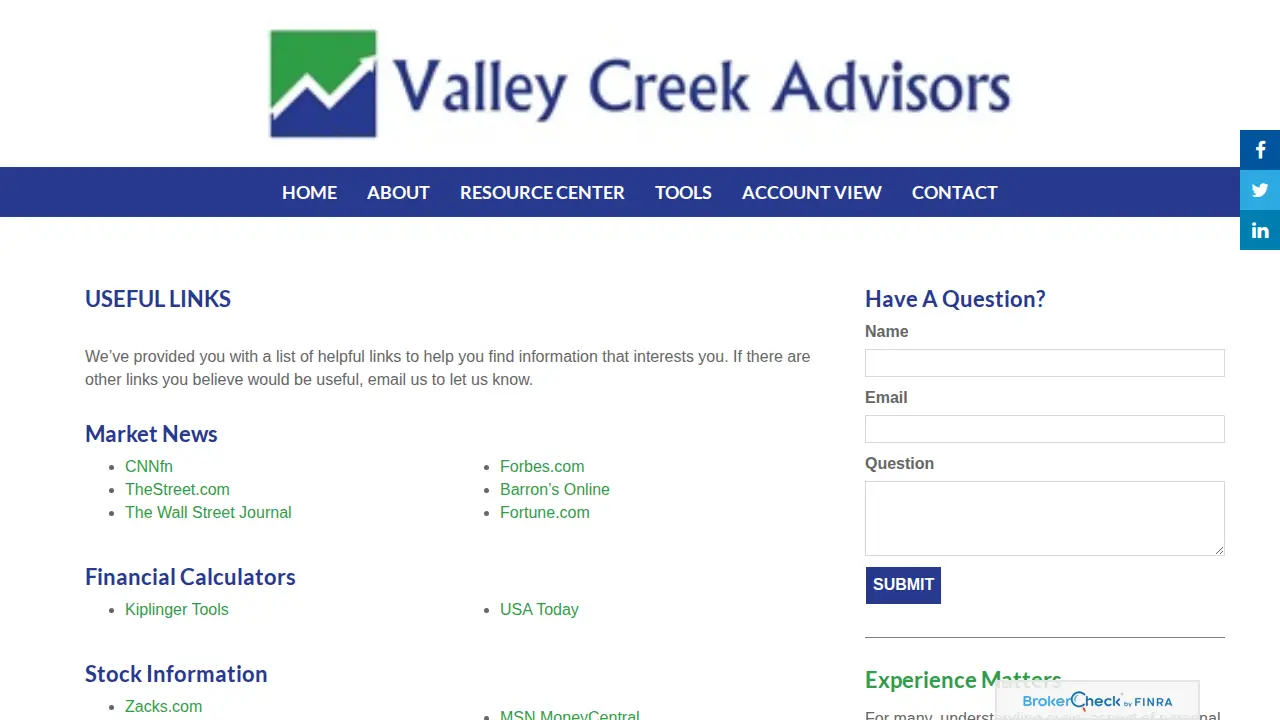 Valley Creek Advisors page