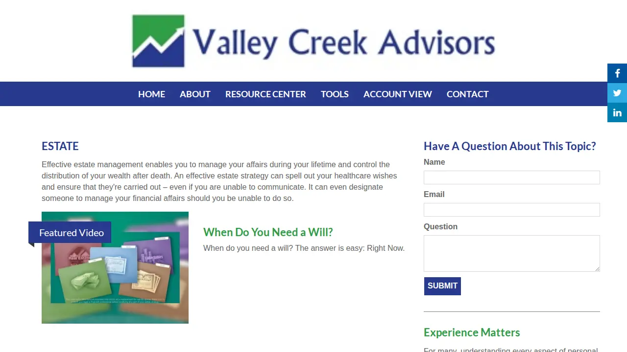 Valley Creek Advisors page