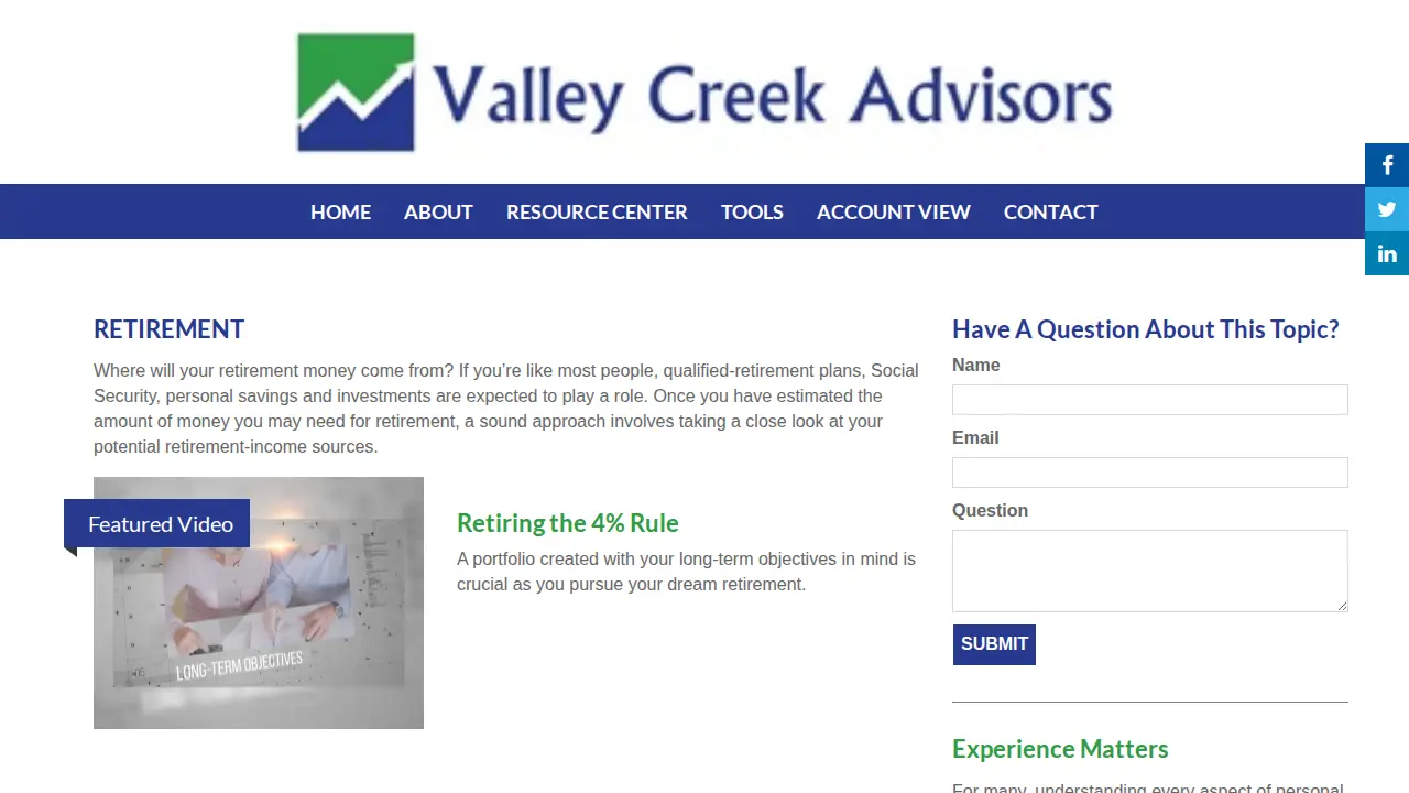 Valley Creek Advisors page