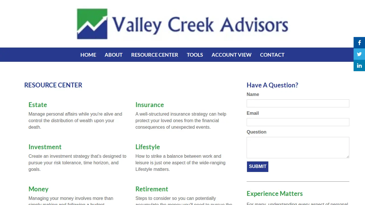 Valley Creek Advisors page