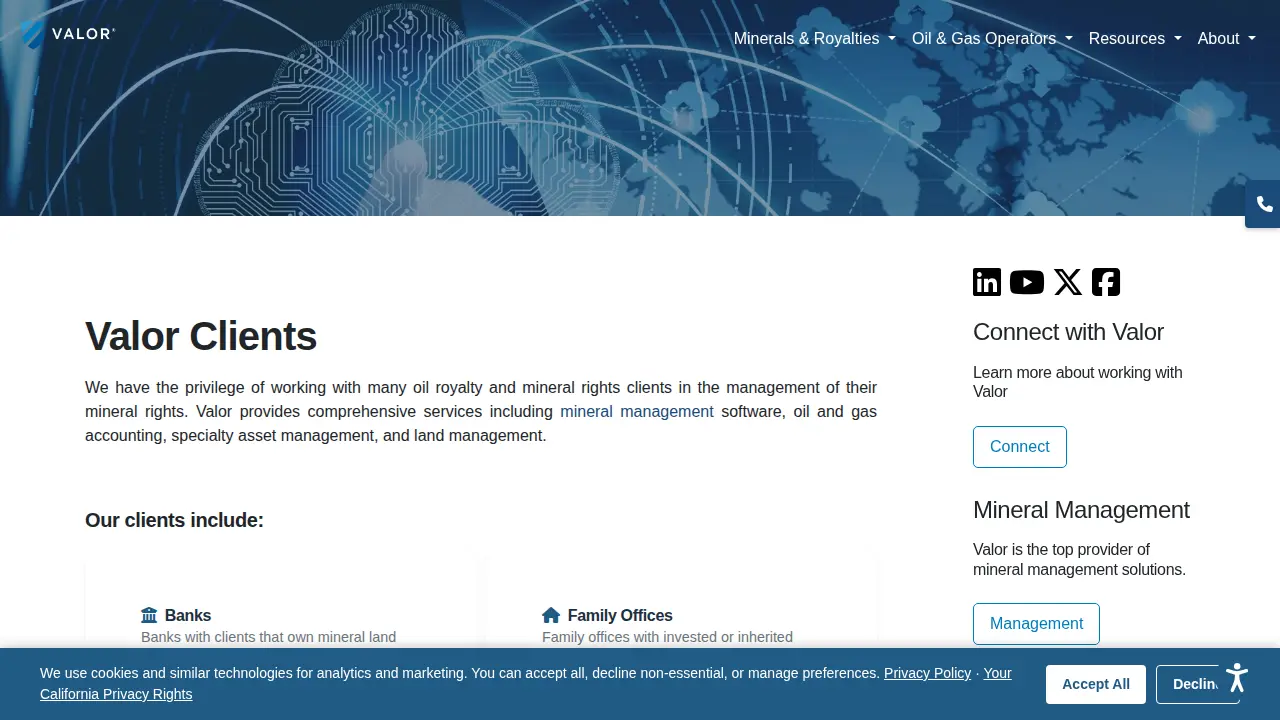 Valor Operator Services page