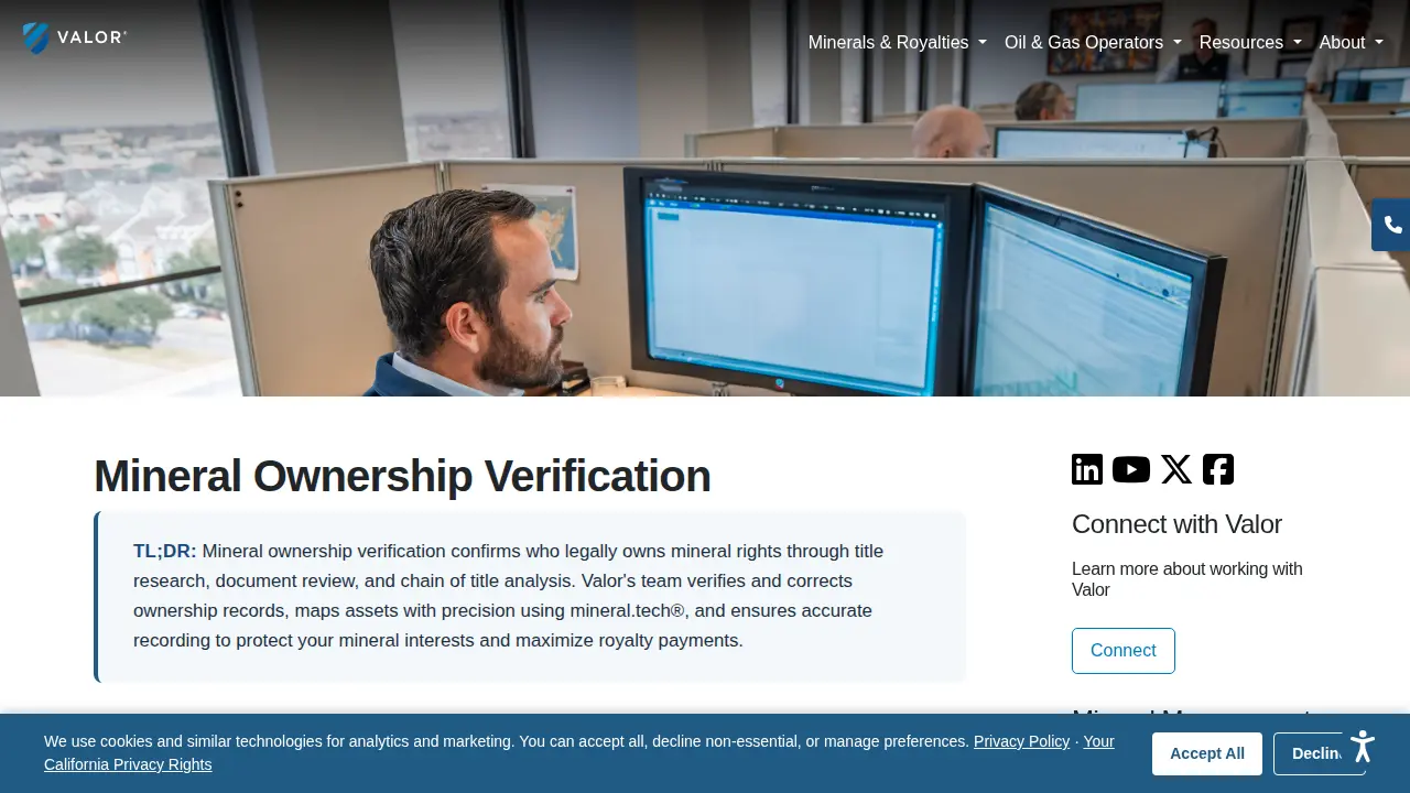 Valor Operator Services page