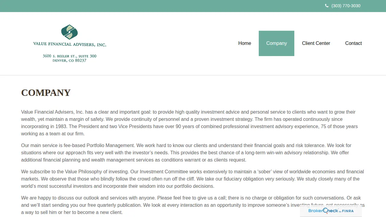 Value Financial Advisors Inc page