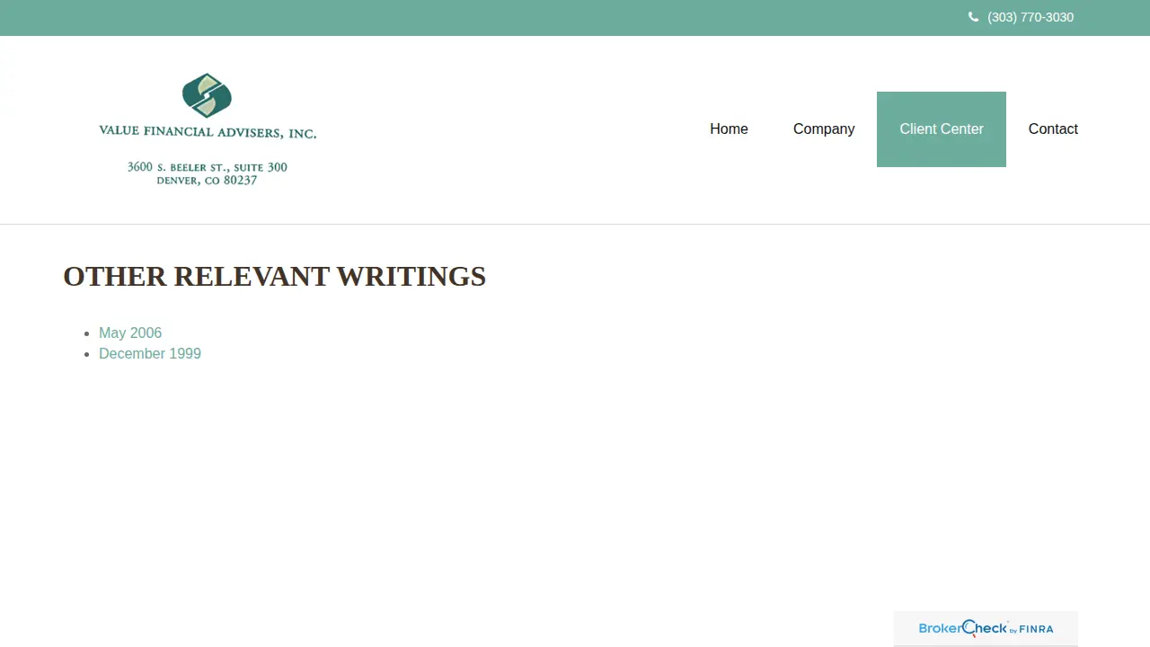 Value Financial Advisors Inc page