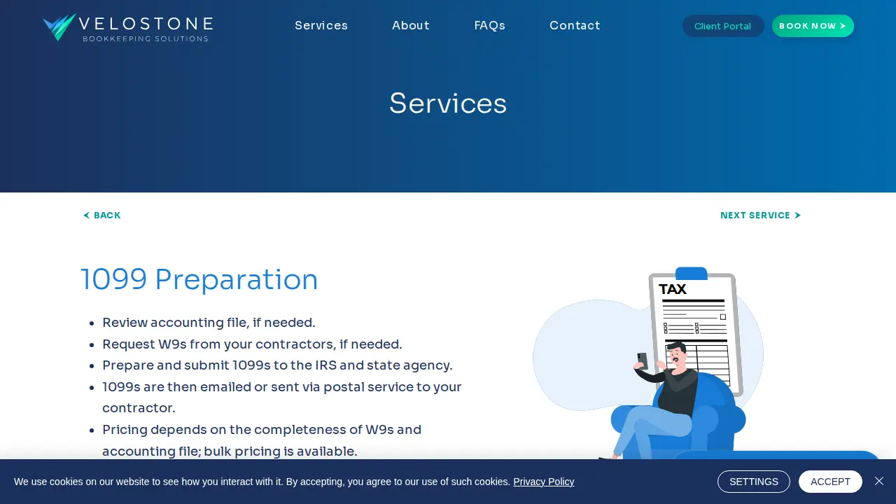 Velostone Bookkeeping Solutions page
