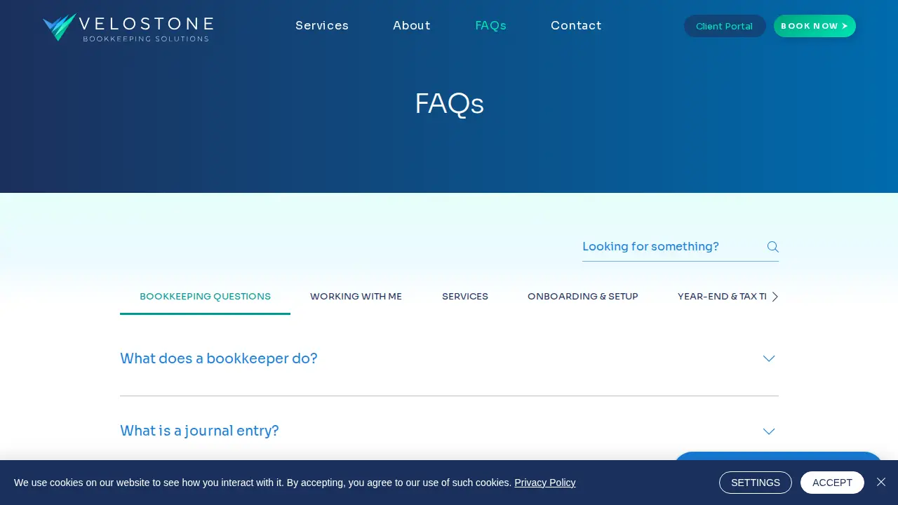 Velostone Bookkeeping Solutions page