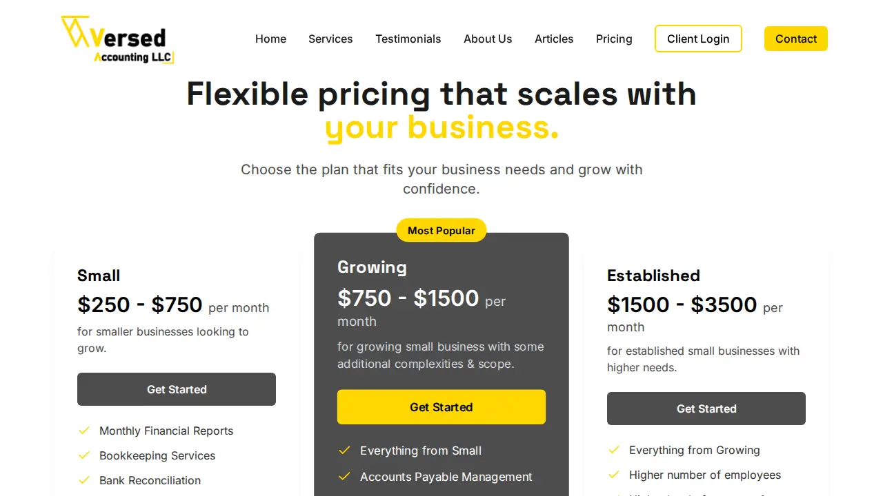 Versed Accounting page