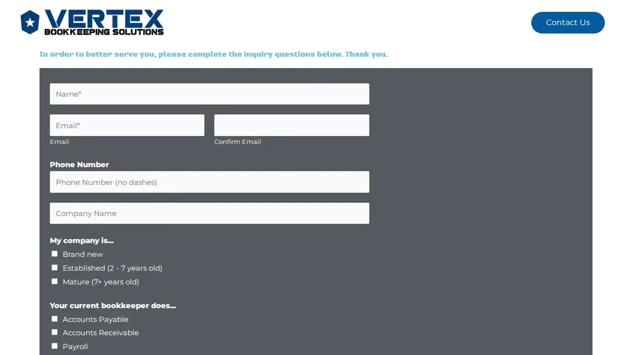 Vertex Bookkeeping Solutions LLC page