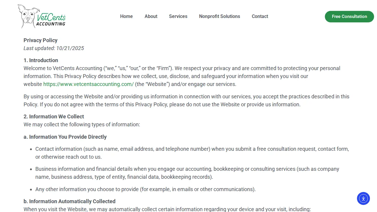 VetCents Accounting LLC page