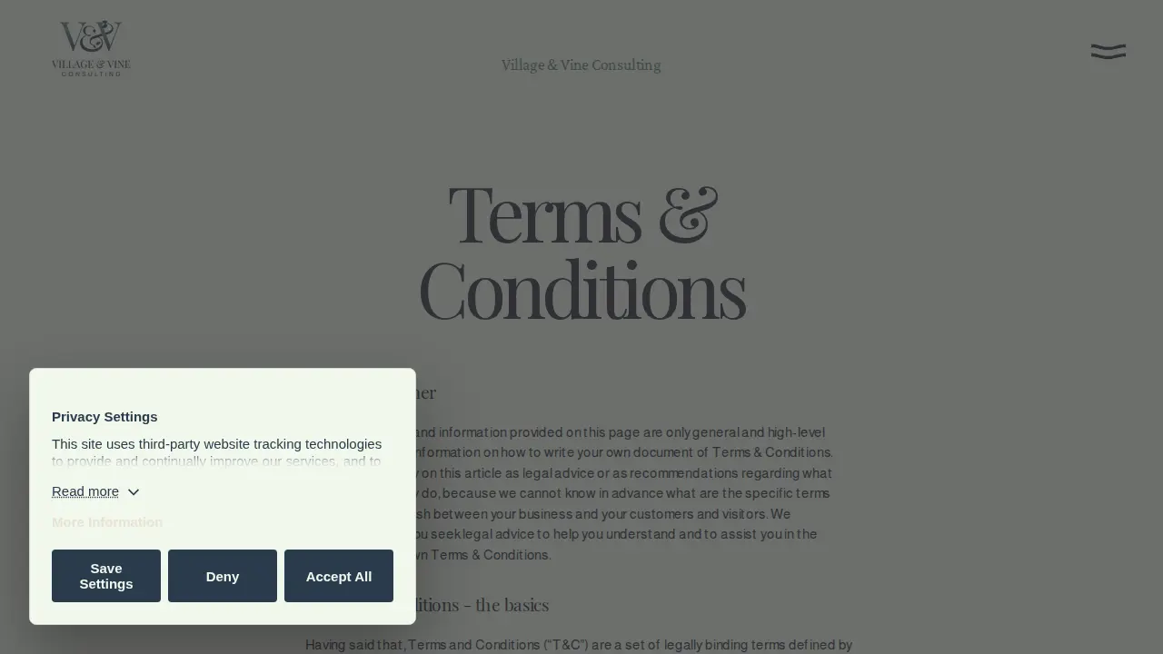 Village & Vine Consulting page