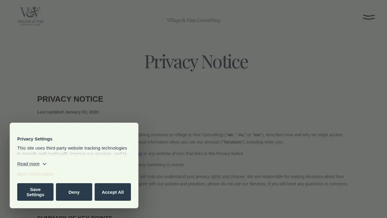 Village & Vine Consulting page