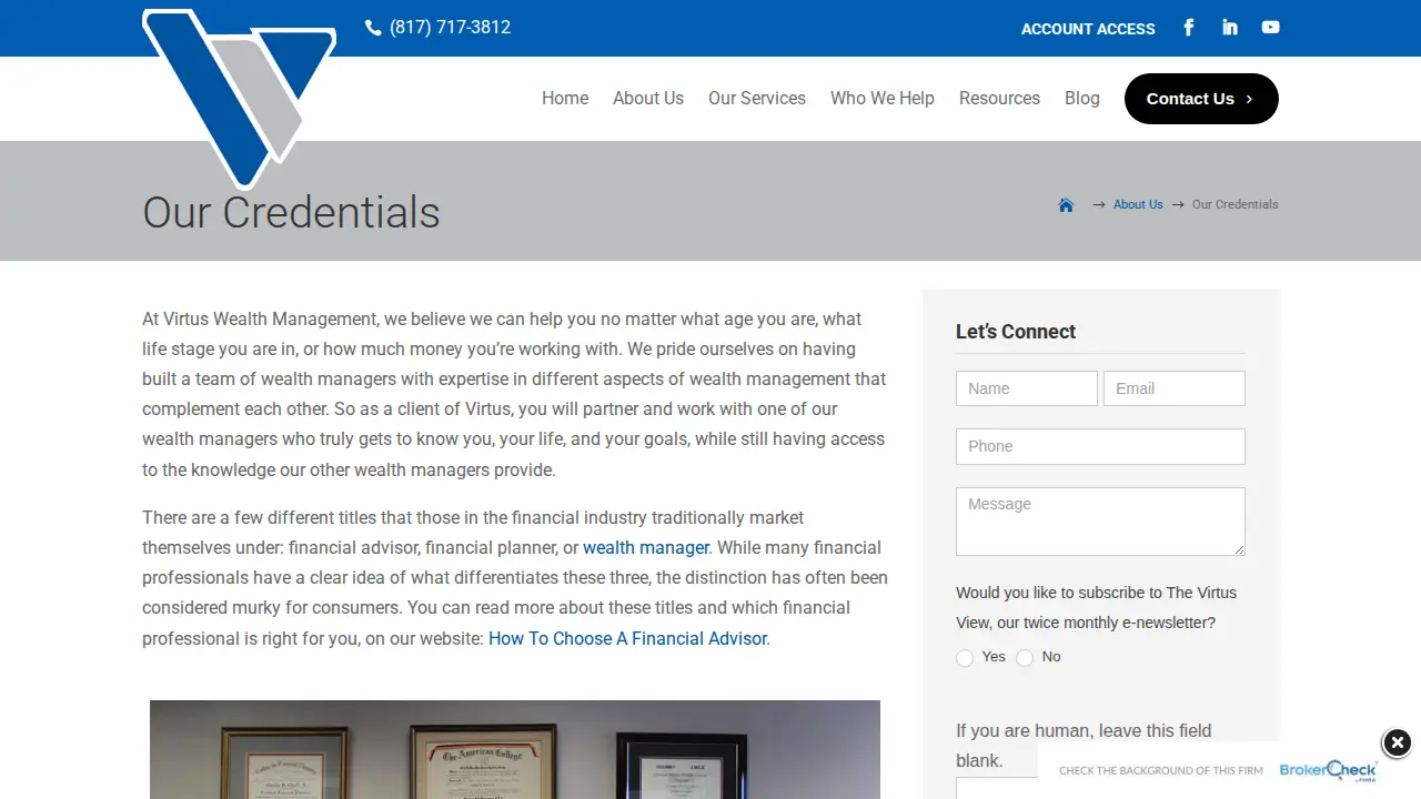 Virtus Wealth Management page