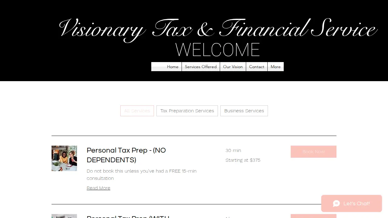 Visionary Tax & Financial Services page