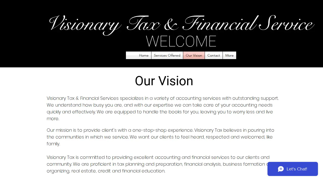 Visionary Tax & Financial Services page