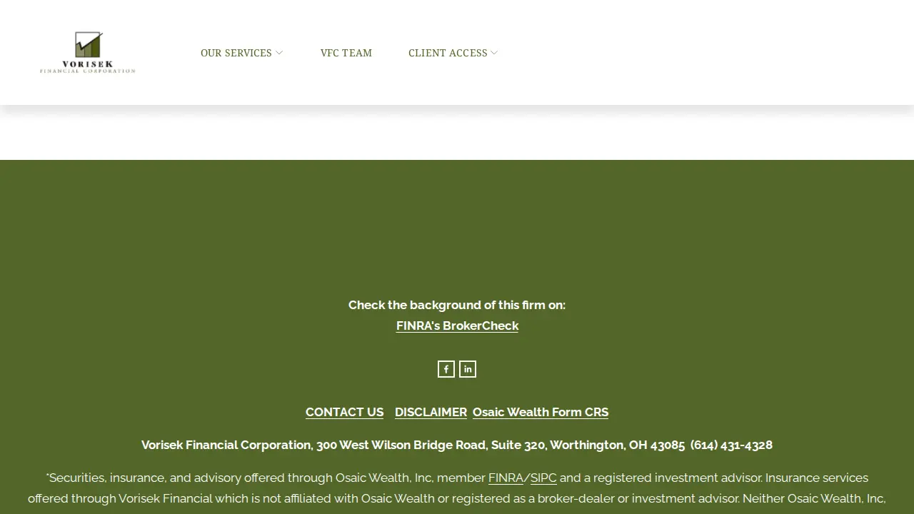 Vorisek Financial Corporation page