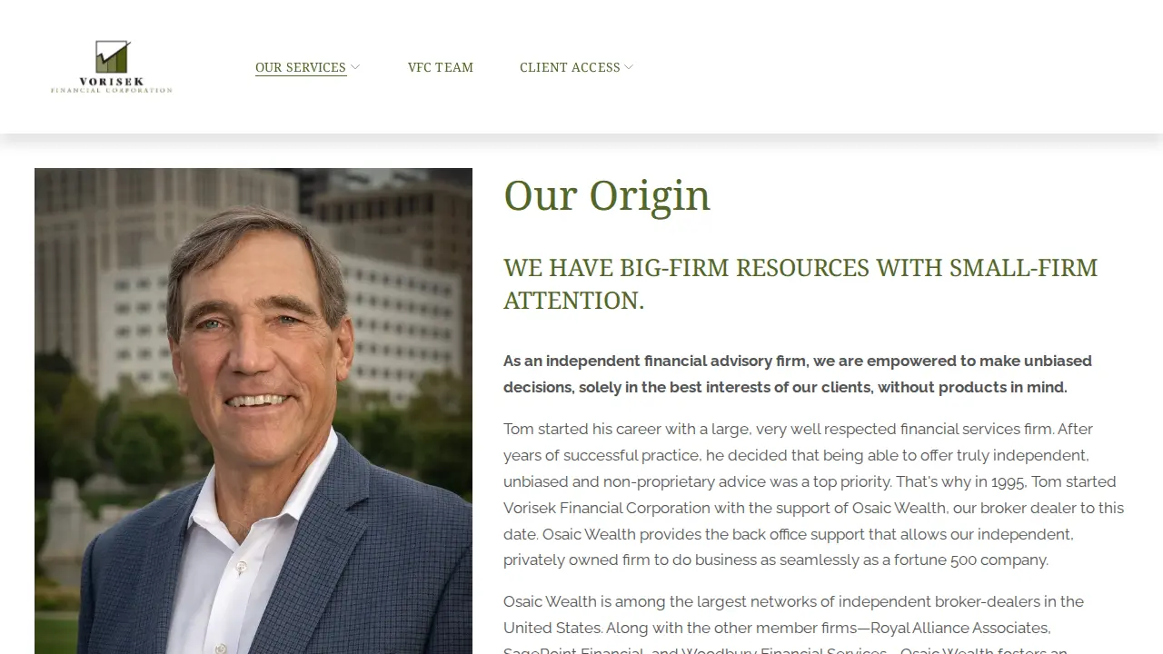 Vorisek Financial Corporation page