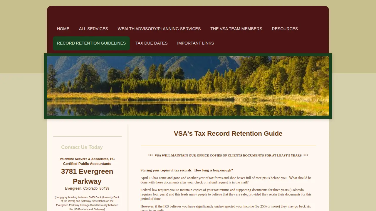 Valentine Seevers & Associates PC - Certified Public Accountants page