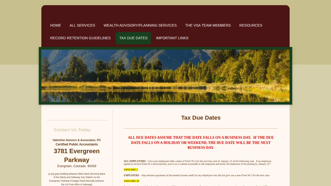 Valentine Seevers & Associates PC - Certified Public Accountants page