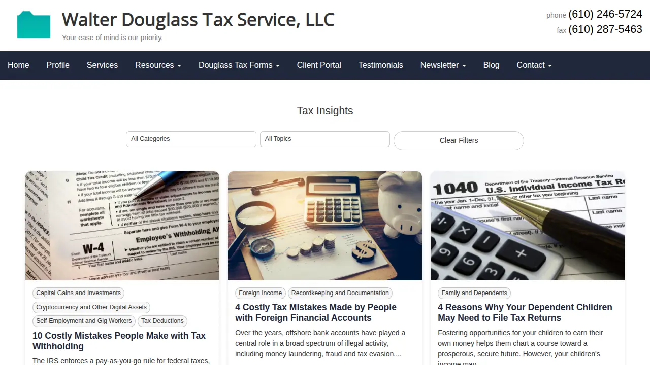 Walter Douglass Tax Service page