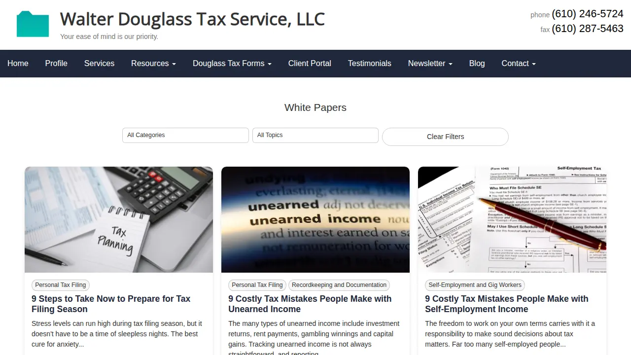 Walter Douglass Tax Service page