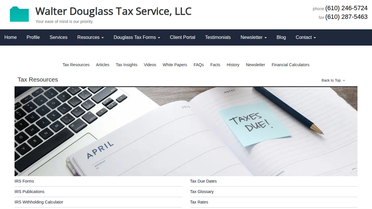 Walter Douglass Tax Service page