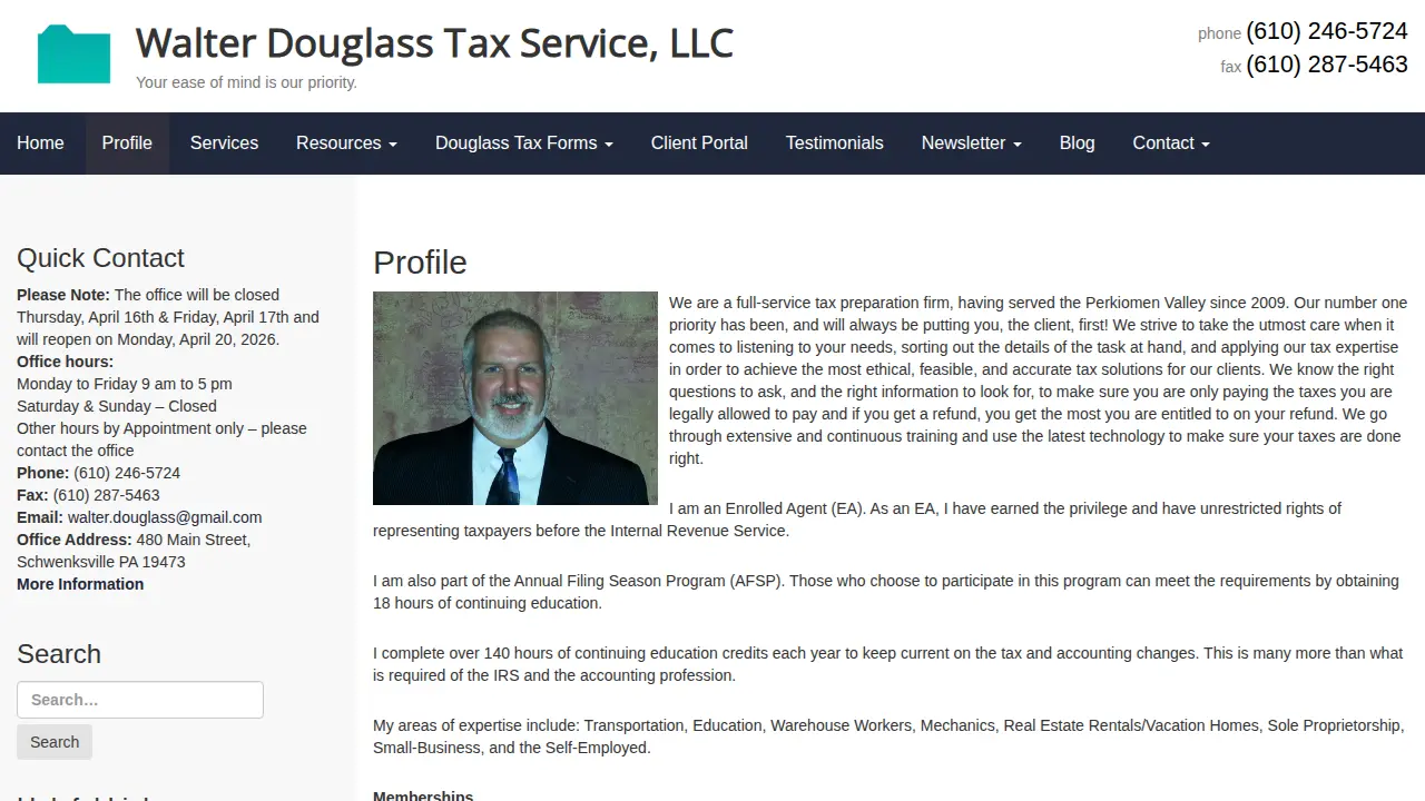 Walter Douglass Tax Service page
