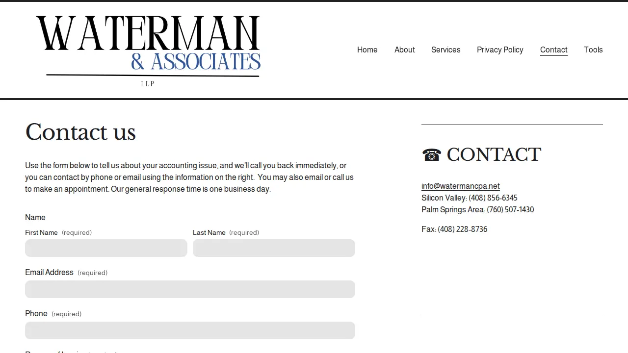 Waterman and Associates, CPA page