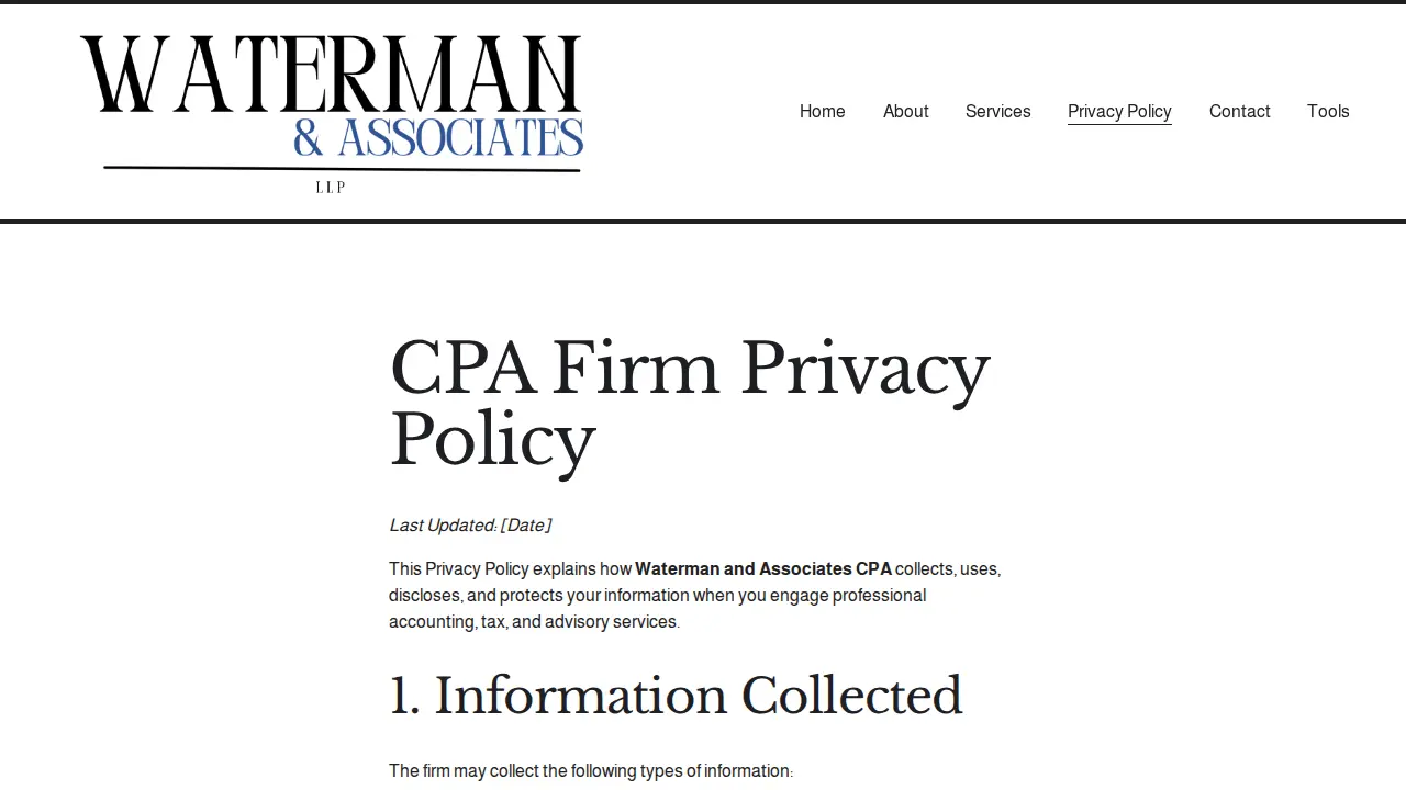 Waterman and Associates, CPA page