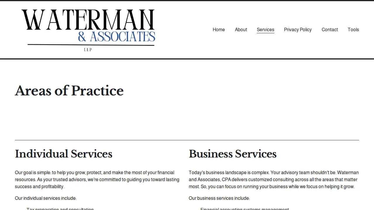 Waterman and Associates, CPA page