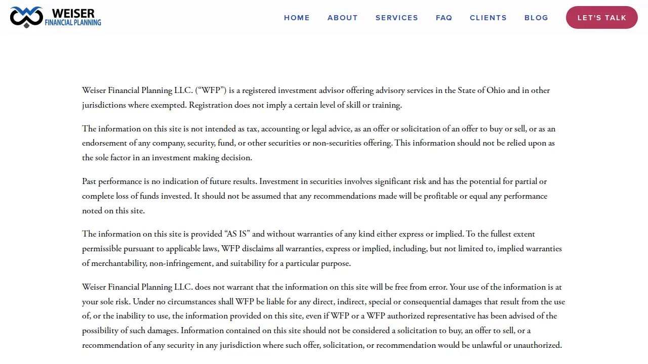 Weiser Financial Planning LLC page