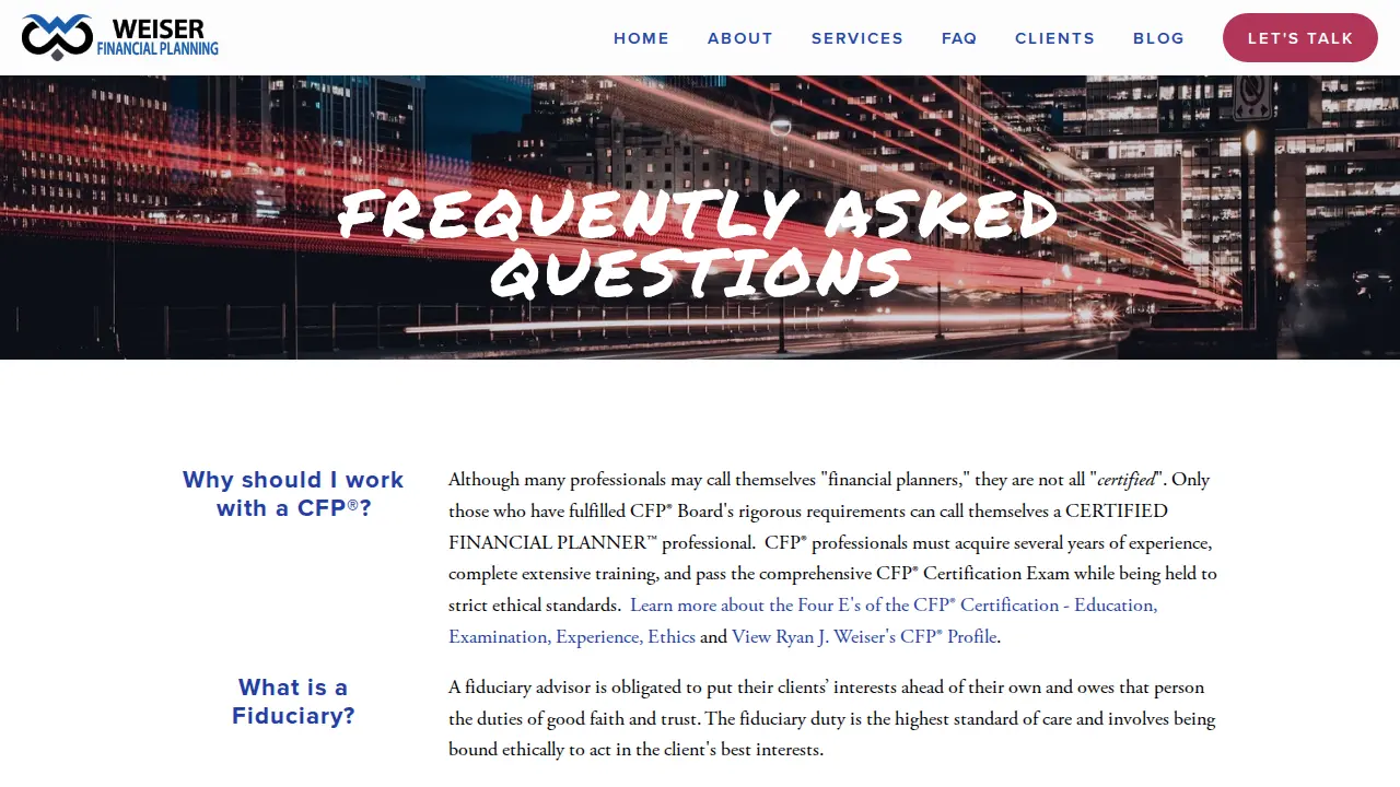 Weiser Financial Planning LLC page