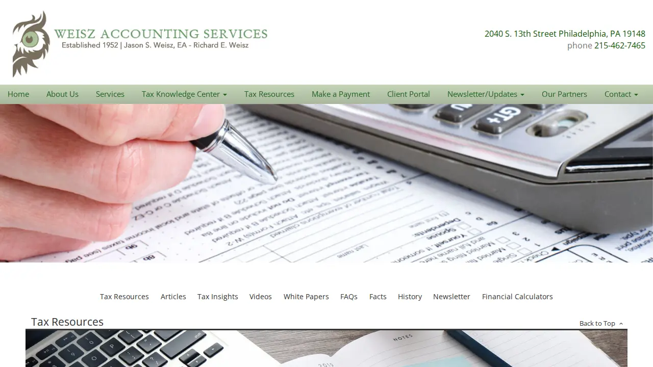Weisz Accounting Services page