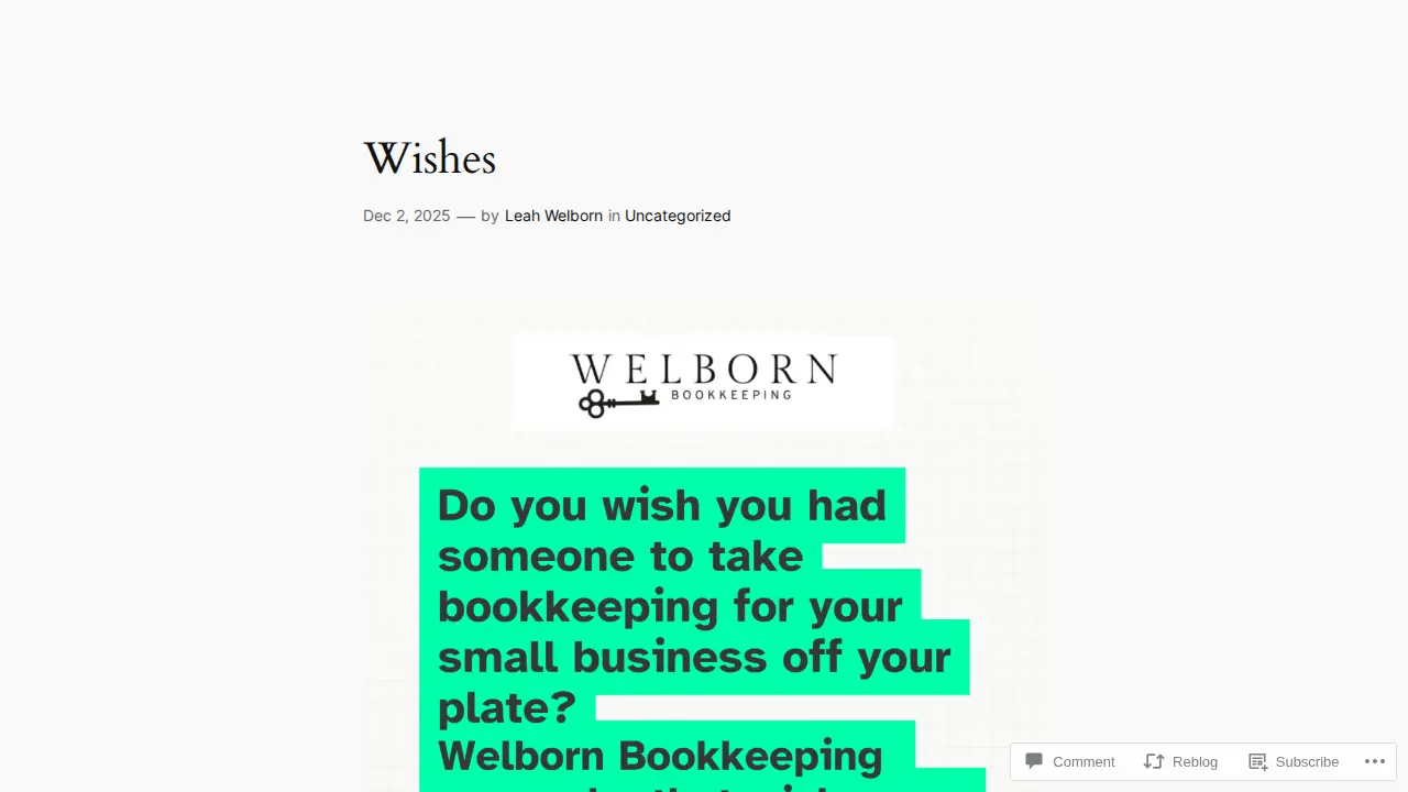 Welborn Bookkeeping page
