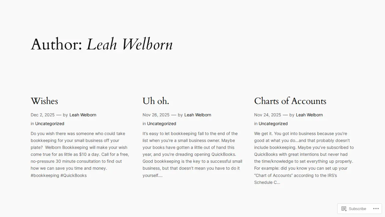 Welborn Bookkeeping page