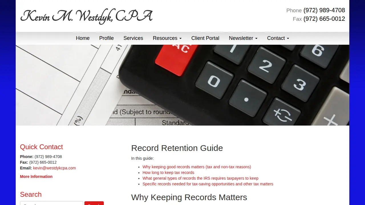 Kevin M Westdyk, CPA page
