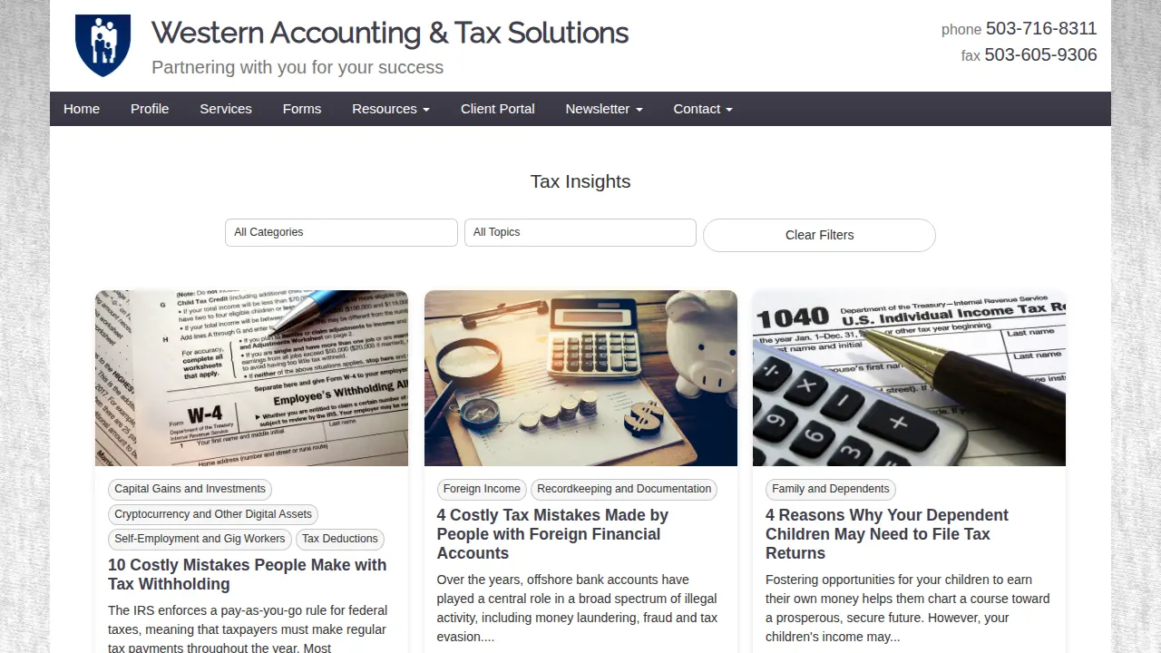 Western Accounting & Tax Solutions page