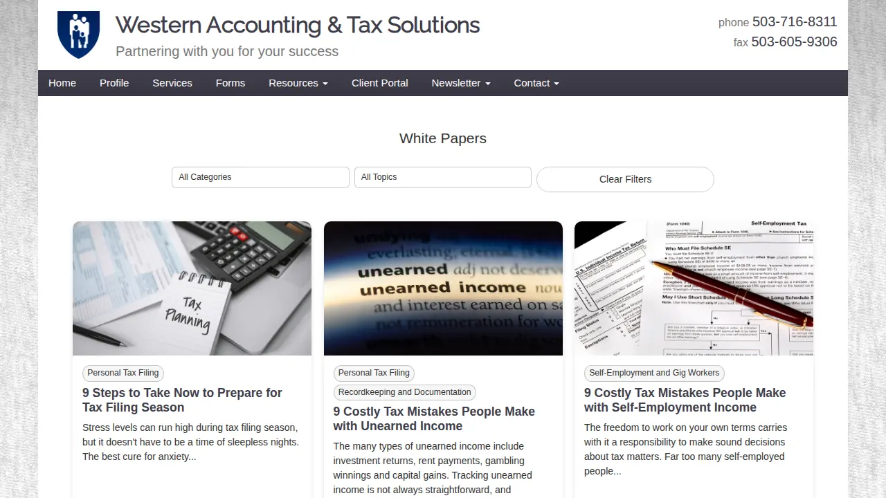Western Accounting & Tax Solutions page
